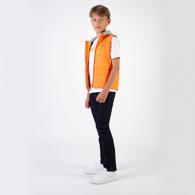 Boys Orange Jersey Hood Nylon Puffer Gilet