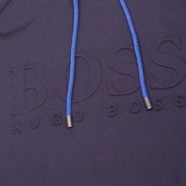 Mens Dark Blue Embossed Logo Hooded Sweat Top