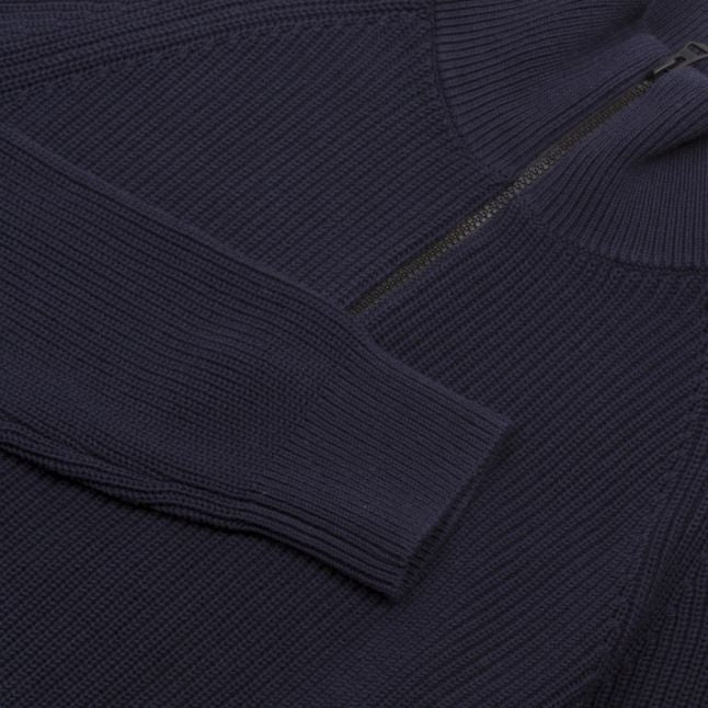 Casual Mens Dark Blue Karby Half Zip Knitted Top