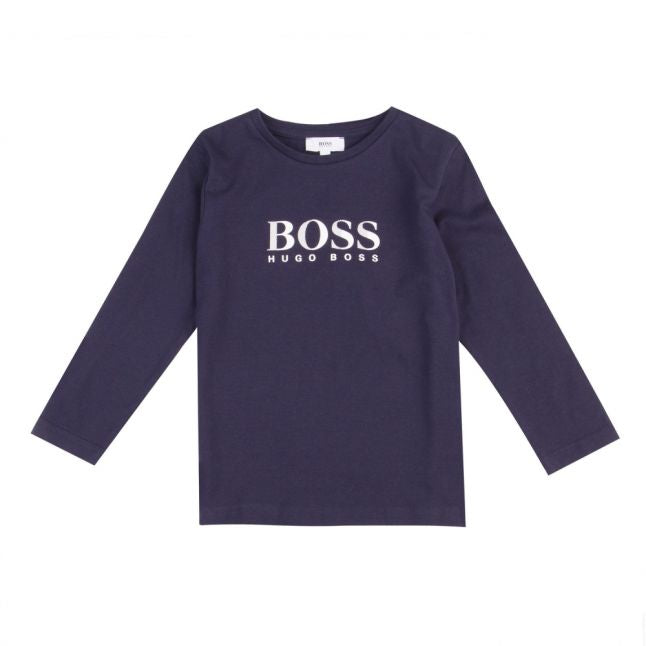 Boys Navy Branded Logo L/s T Shirt