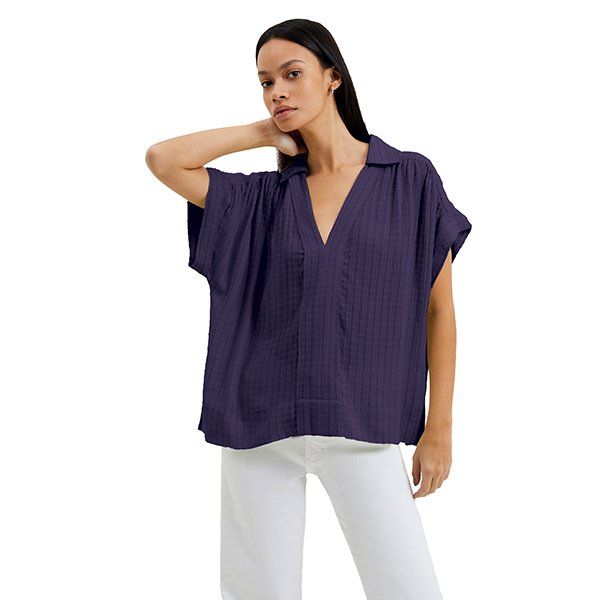 Womens Marine Birch Seersucker Popover S/s Shirt