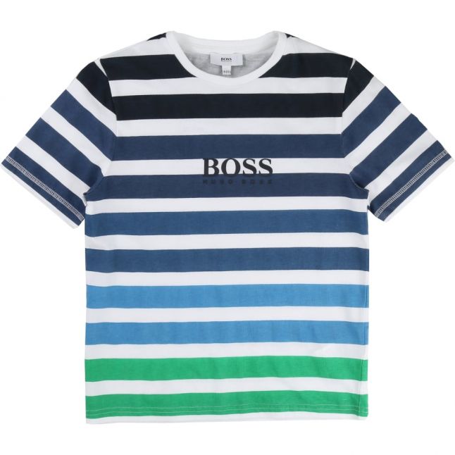 Boys Blue & Green Striped S/s Tee Shirt