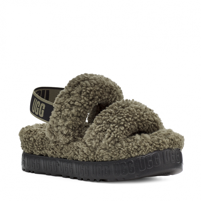 Womens Burnt Olive UGG Slippers Oh Fluffita