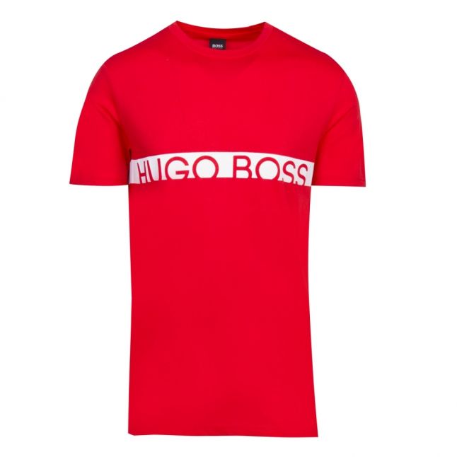 Mens Bright Red Logo Stripe Slim Fit Beach S/s T Shirt