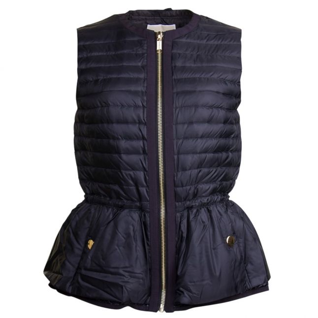 Womens Black Ruffle Rib Puffer Gilet