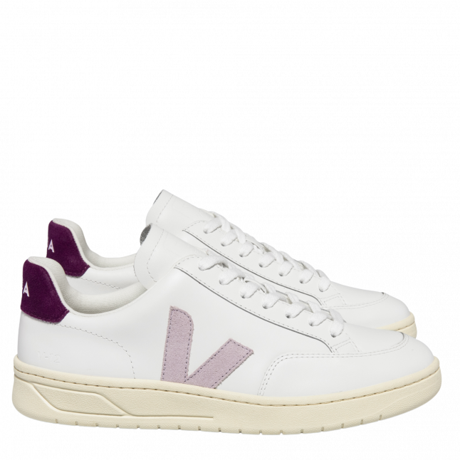 Womens Extra White/Parme/Magneta V-12 Leather Trainers