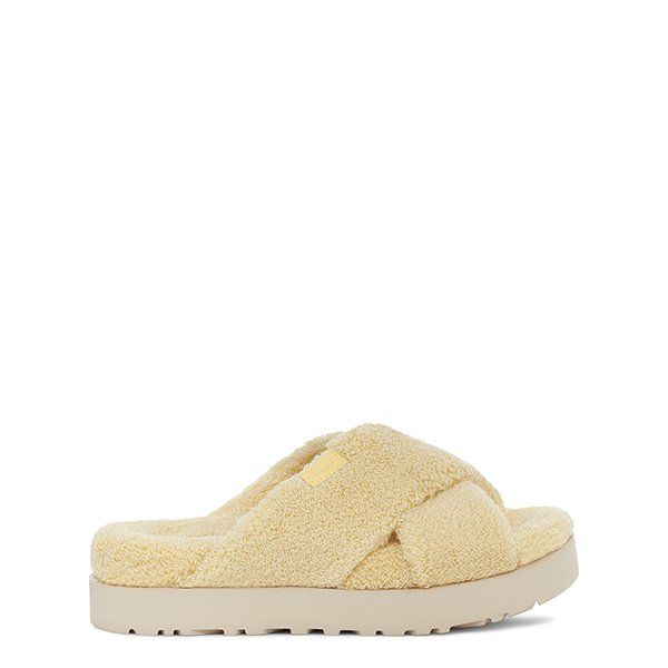 Womens UGG Banana Pudding Fuzz Sugar Terry Cross Slide Slippers