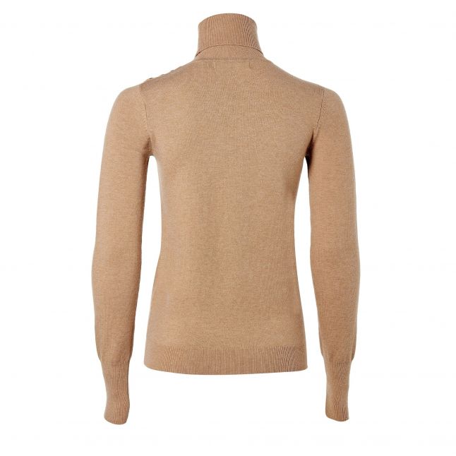 Womens	Dark Camel Buttoned Knit Roll Neck