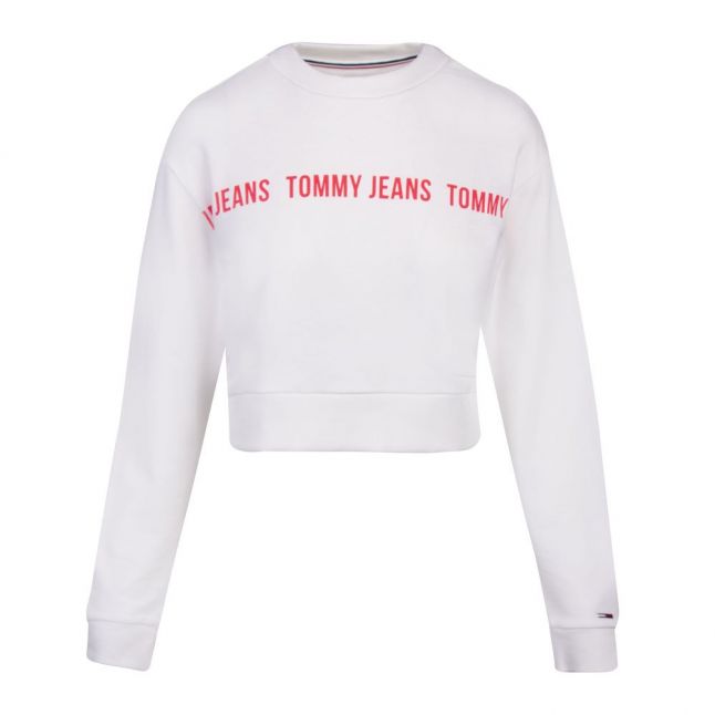 Womens White Regular Cropped Tape Sweat Top