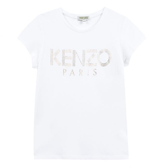 Girls Optic White Foil Logo S/s T Shirt