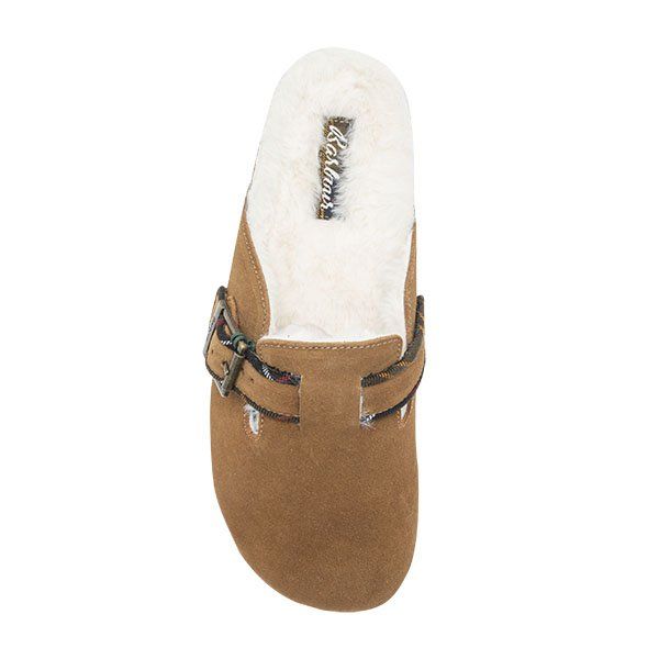 Womens Camel Suede Nellie Buckle Slippers