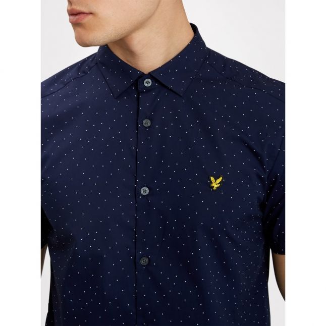 Mens Navy Mini Square Dot S/s Shirt