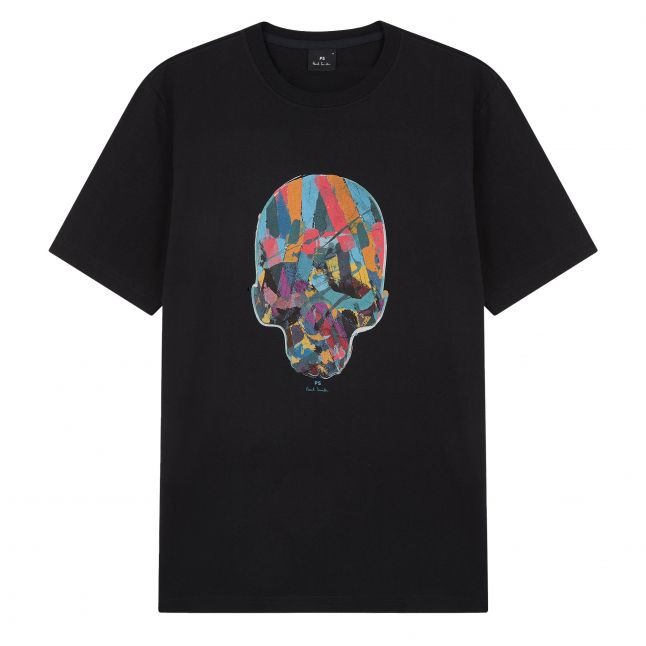 Mens Black Multi Colour Skull Reg Fit S/s T Shirt