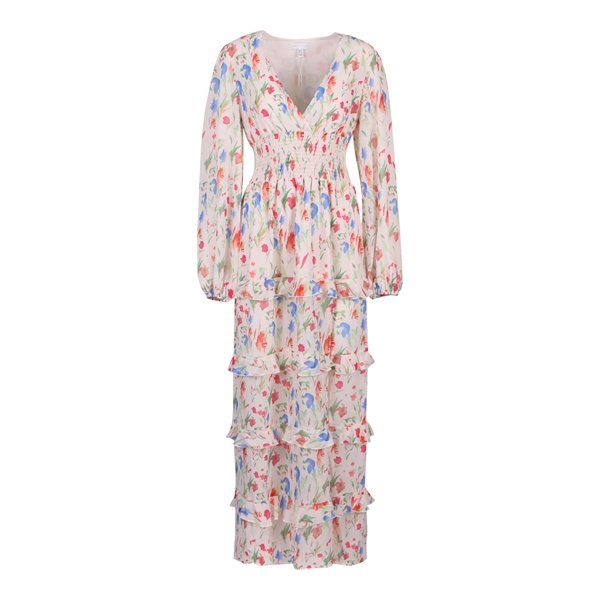 Womens Dainty Floral Rochelle Shirred Maxi Dress