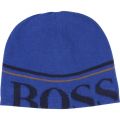 Boys Blue Branded Beanie Hat 16698 by BOSS from Hurleys