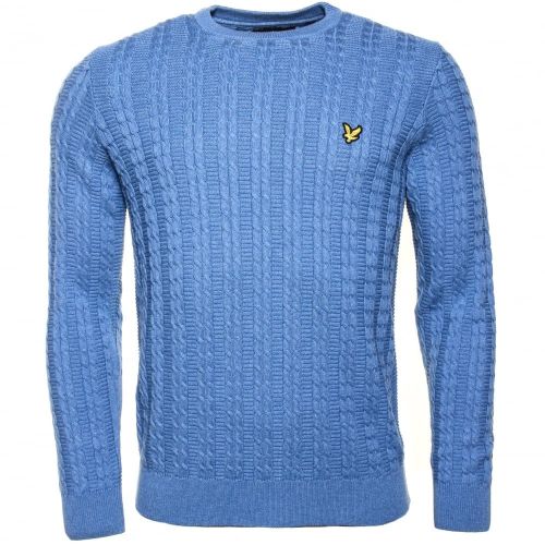 Mens Dusk Blue Cable Crew Knitted Jumper 35419 by Lyle & Scott from Hurleys