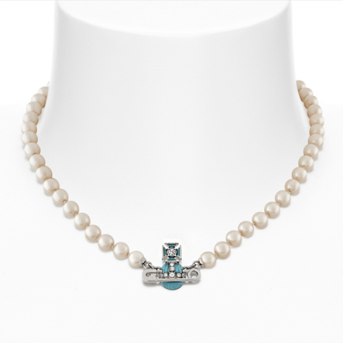 Vivienne Westwood Necklace Womens Platinum/Crystal/Aqua Kitty ...