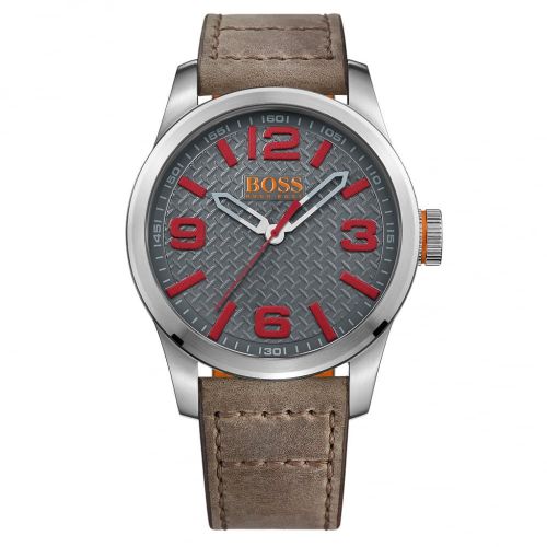 Watches Mens Grey Dial Paris Leather Strap Watch 49541 by BOSS from Hurleys