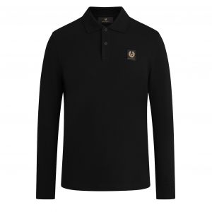 Mens Black Branded L/s Polo Shirt