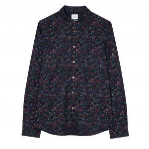 Mens Black Leaves Tailored Fit L/s Shirt