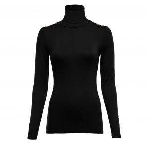 Womens Black Essential Roll Neck Top