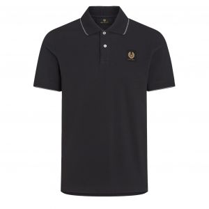 Mens Black Double Tipped S/s Polo