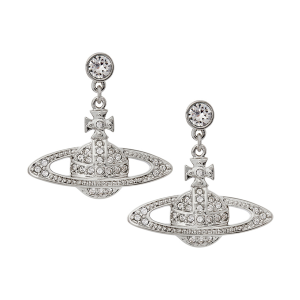 Womens Platinum/Crystal Mini Bas Relief Drop Earrings